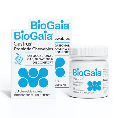 BioGaia Gastrus L reuteri Probiotic | 35 Years of Clinical Gut Research | L reuteri 6475 + 17938 Probiotics | Ease Gut Discomfort, Gas & Bloating | Promotes a Healthy Gut & Microbiome | 30 Chewables