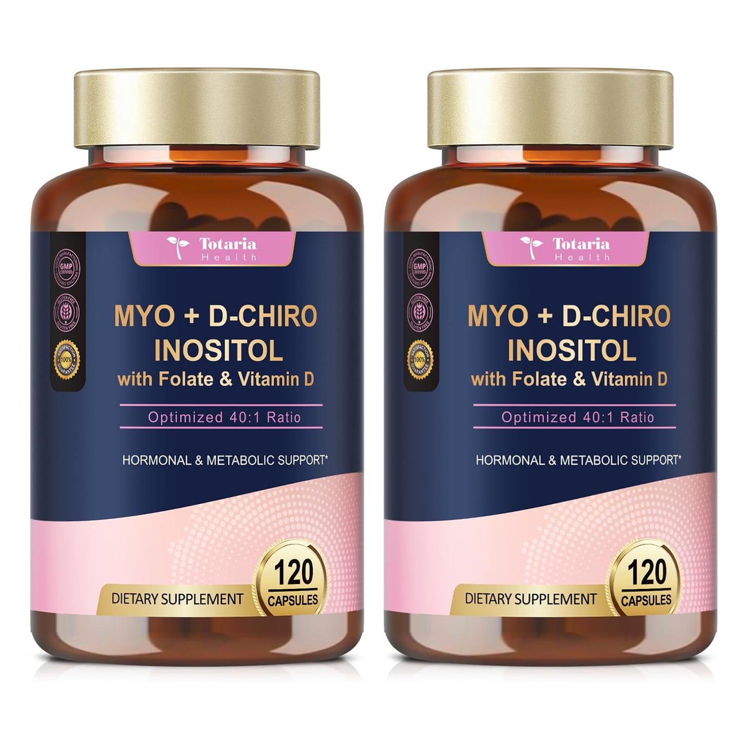 Totaria Myo-Inositol & D-Chiro Inositol Supplement Capules 3075mg, Plus Multivitamin Vitamin D3, Folate, Ideal 40:1 Ratio - Hormonal Balance for Women & Ovarian* Support | Vegan, Non GMO - 120 Caps