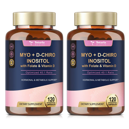 Totaria Myo-Inositol & D-Chiro Inositol Supplement Capules 3075mg, Plus Multivitamin Vitamin D3, Folate, Ideal 40:1 Ratio - Hormonal Balance for Women & Ovarian* Support | Vegan, Non GMO - 120 Caps