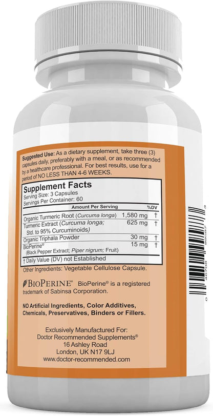 Turmeric Curcumin with Bioperine - 360 Veggie Capsules - 2250mg 95% Curcuminoids with Black Pepper Supplement and Triphala (Pack of 2)
