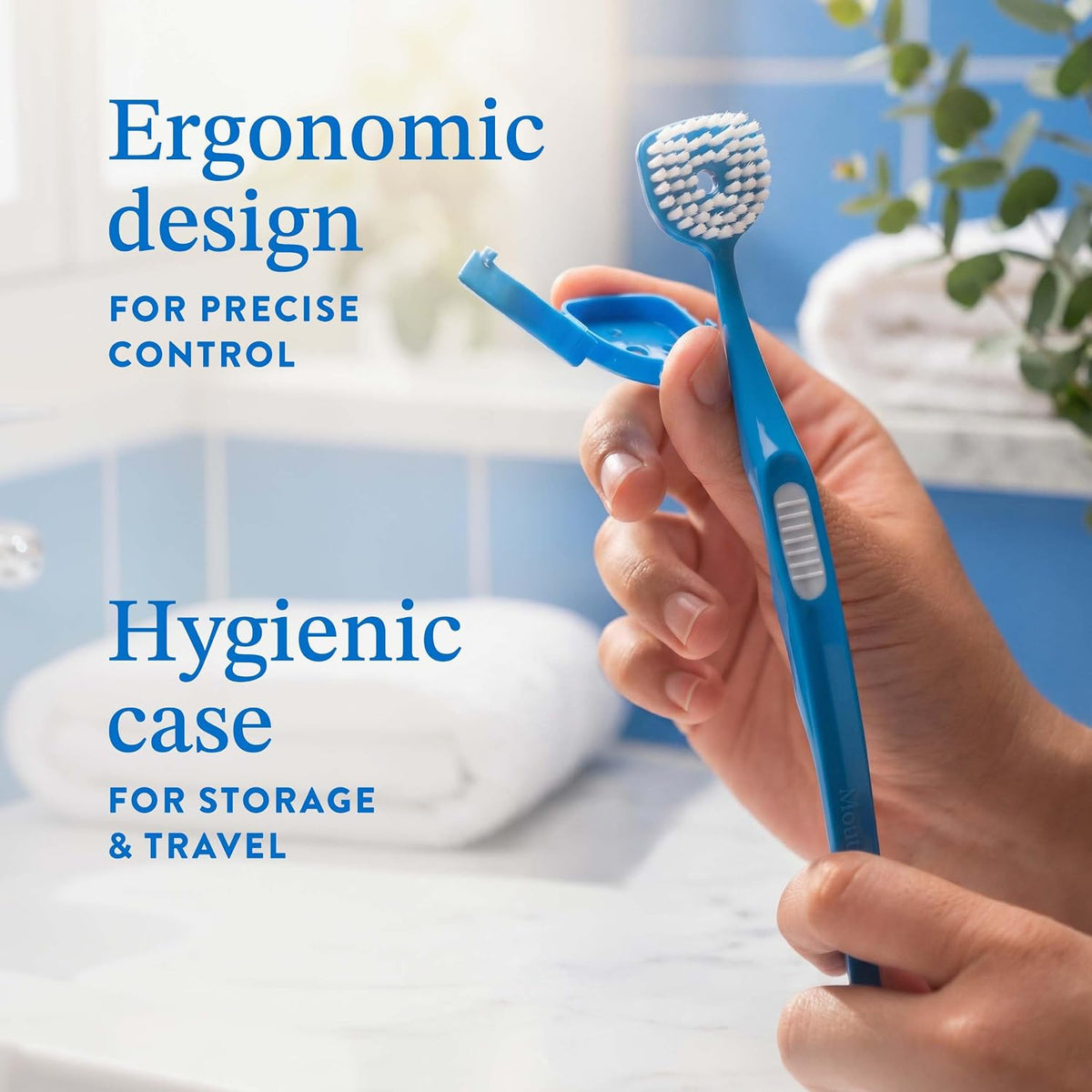 Soft Bristle Tongue Brush for Adults for Bad Breath, Halitosis & Oral Hygiene - Tongue Scraper Brush with Ergonomic Handle & Protective Cap for Easy Storage & Travel - 2 Pack
