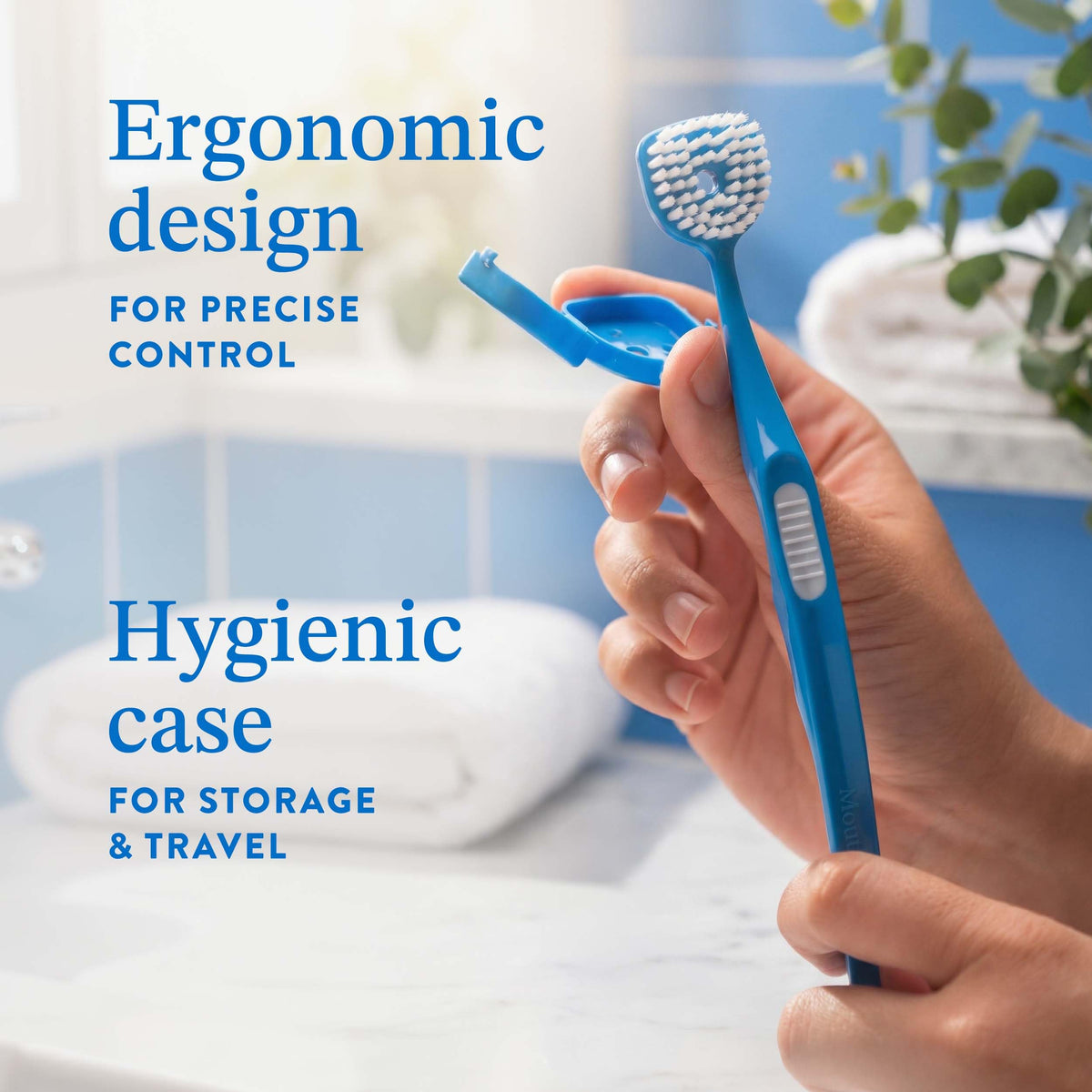 Soft Bristle Tongue Brush for Adults for Bad Breath, Halitosis & Oral Hygiene - Tongue Scraper Brush with Ergonomic Handle & Protective Cap for Easy Storage & Travel - 2 Pack