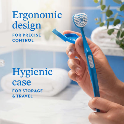 Soft Bristle Tongue Brush for Adults for Bad Breath, Halitosis & Oral Hygiene - Tongue Scraper Brush with Ergonomic Handle & Protective Cap for Easy Storage & Travel - 2 Pack
