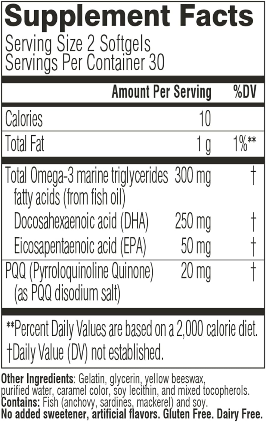 Swisse PQQ + DHA Brain Booster | Supports Brain & Heart Health | Enhances Attention & Focus | Functional Memory Support | Promotes Efficient Metabolism & Mitochondrial Health | 30 Softgels