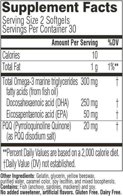 Swisse PQQ + DHA Brain Booster | Supports Brain & Heart Health | Enhances Attention & Focus | Functional Memory Support | Promotes Efficient Metabolism & Mitochondrial Health | 30 Softgels