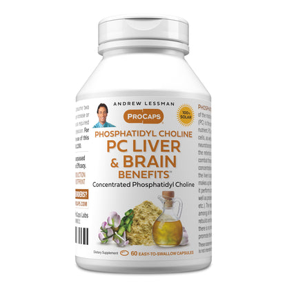 Andrew Lessman ProCaps PC Liver & Brain Benefits 360 Softgels | Phosphatidyl Choline with Ahiflower Oil supports acetylcholine production, memory, focus & healthy liver function.