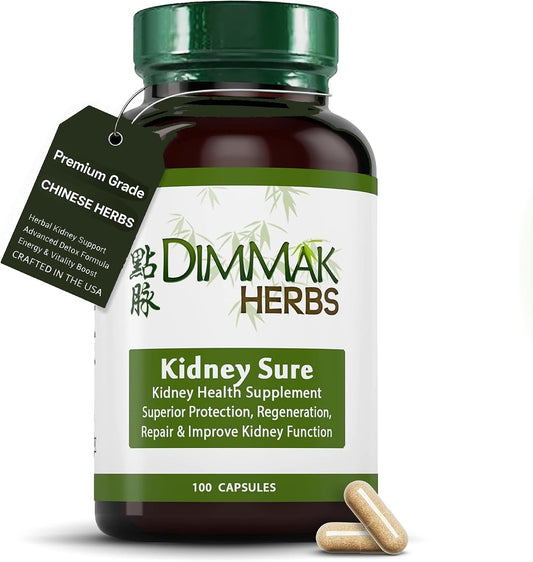 Kidney Sure- Kidney Cleanse & Revitilization Tonic- Organic Herbal Support for Renal Health, Urinary Tract Flow & Vitality- TCM Doctor Formulated, Vegan- 400mg 100 Capsules