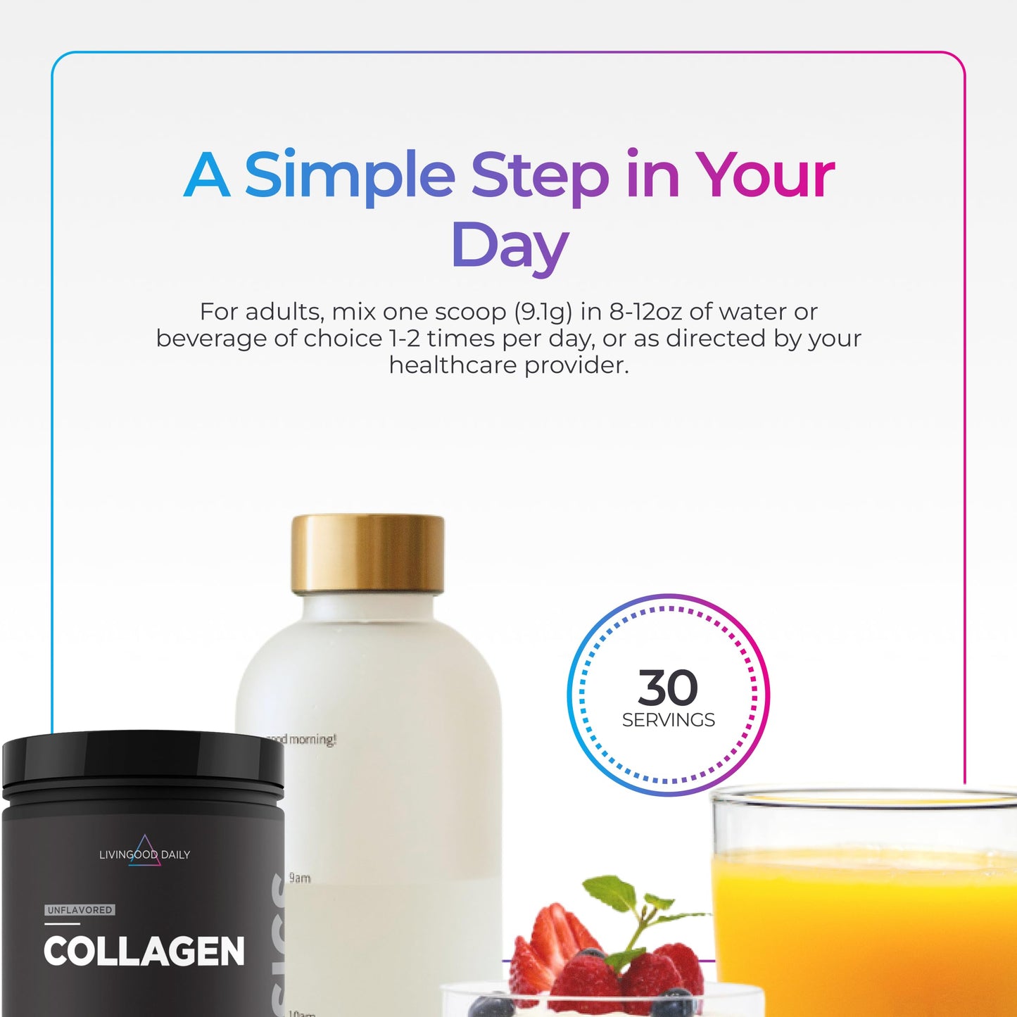 Livingood Daily Vanilla Collagen Powder for Women & Men, Hydrolyzed Collagen Peptides Powder with Vitamin C, Protein with 20 Amino Acids, Type I & III, Grass Fed, Keto, Paleo, Gluten Free, 30 Srvgs