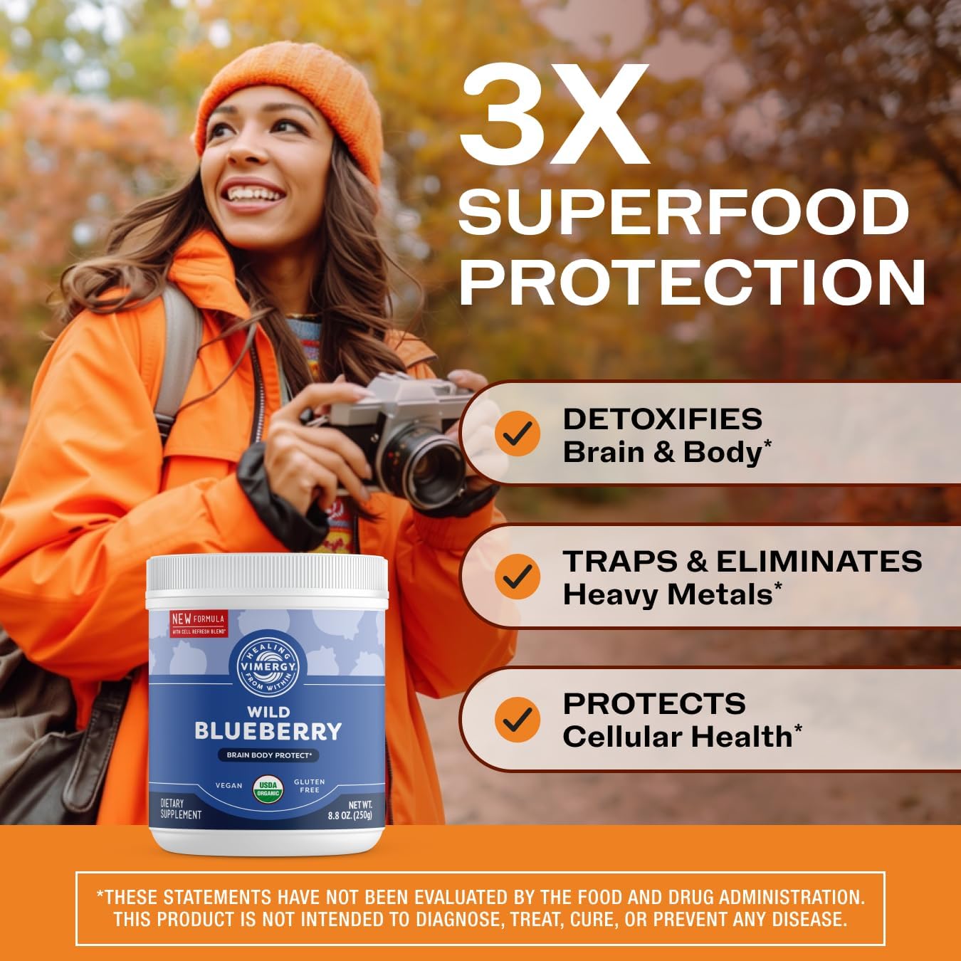 Vimergy Wild Blueberry Powder –Protects Brain Health* - Supports Cardiovascular Function* – USDA Organic, Vegan & Gluten-Free – 250g