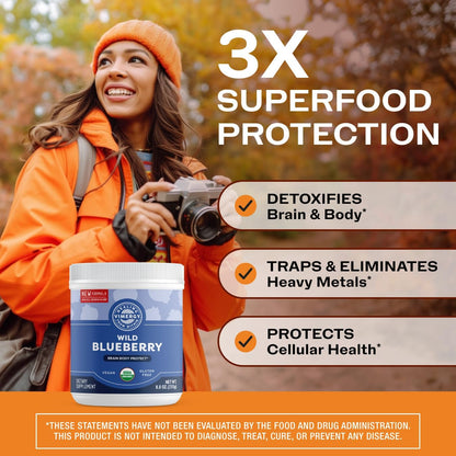 Vimergy Wild Blueberry Powder –Protects Brain Health* - Supports Cardiovascular Function* – USDA Organic, Vegan & Gluten-Free – 250g