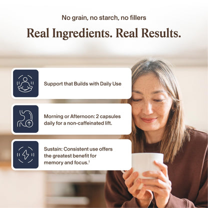 Real Mushrooms Lions Mane Mushroom Cognition (120 Capsules) Lions Mane Mushroom Powder Extract Capsules | Brain Supplement, Brain Vitamins, Focus Supplement