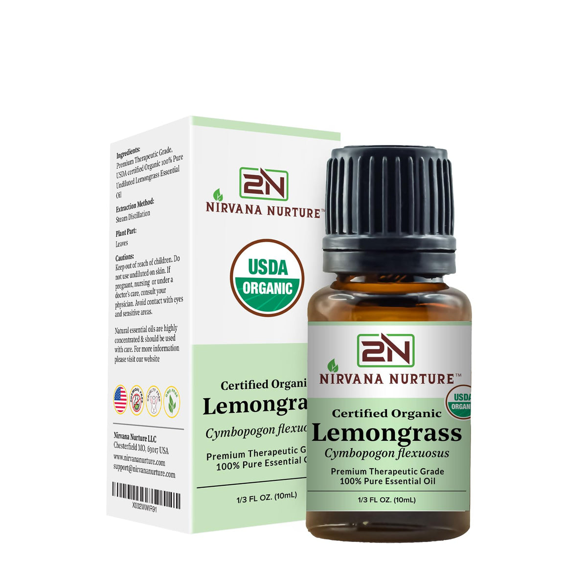 Nirvana Nurture Lemongrass Essential Oil USDA Certified Organic 100% Pure Premium Therapeutic Grade
