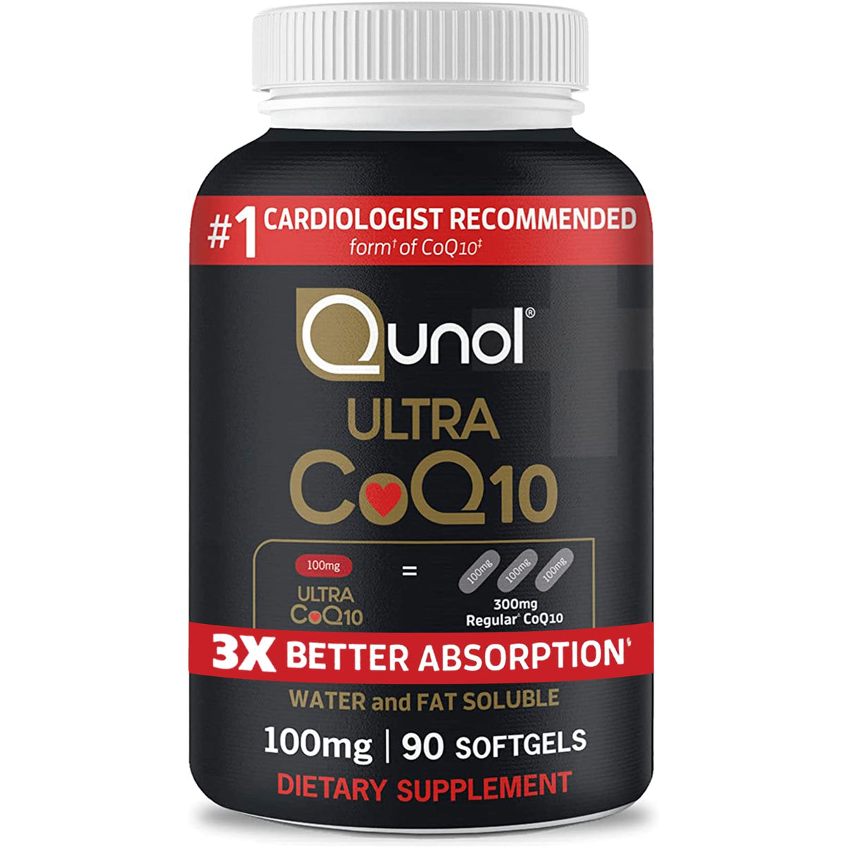 Qunol Ultra CoQ10 100mg Softgels- 3x Better Absorption, Antioxidant for Heart Health 