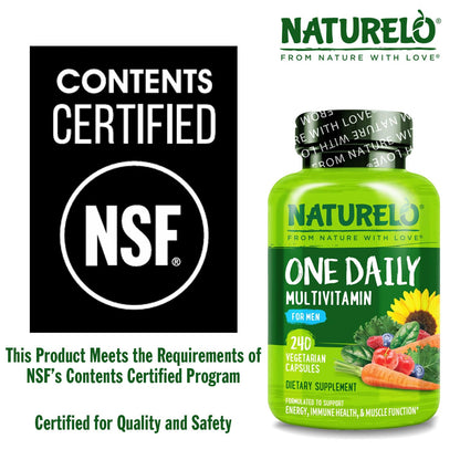 NATURELO Mens Multivitamins - One Daily Multivitamin for Men with Vitamins, Minerals & Organic Whole Foods, Boost Energy & Health, Non-GMO, 120 Vegetarian Capsules