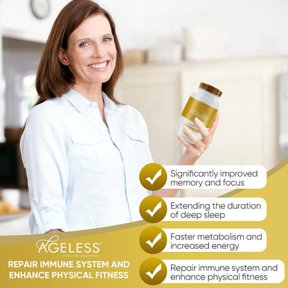 Ageless Anti-Aging & Brain Health – UltraMAX Gold™ HGH Capsules + Nootropic Brain Supplement for Memory, Focus, Immune Support & Restful Sleep – 90 + 60 Capsules