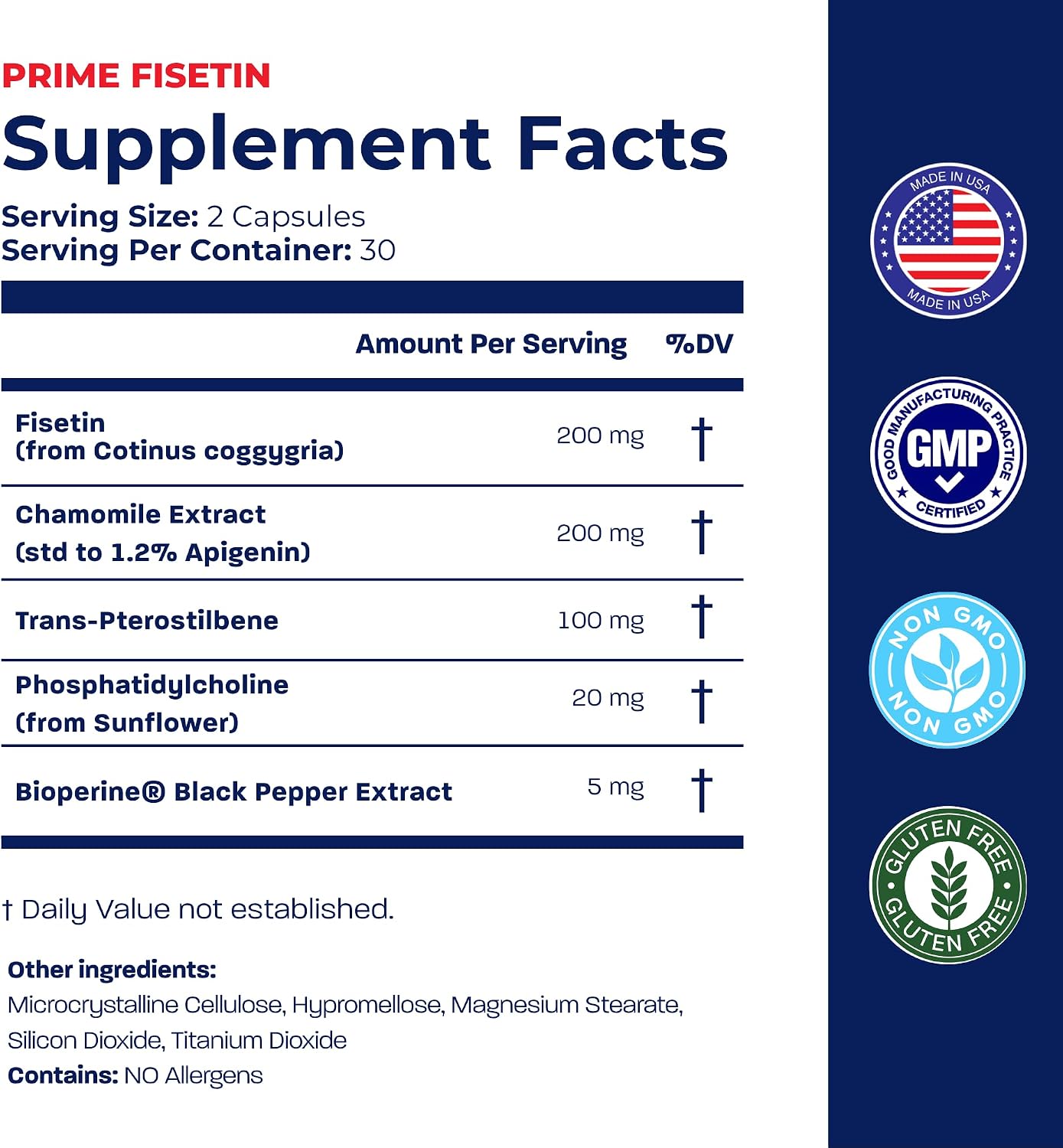 BONE SCIENCE Prime Fisetin 98% Plant-Based Flavonoid Supplement with Chamomile Extract, Trans-Pterostilbene, Phosphatidylcholine, and BioPerine