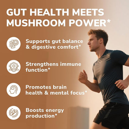 Vitalibre Probiotics+Mushroom, with Lion's Mane, Reishi, Cordyceps, 10 Probiotic Strains, 1000mg Mushroom Extract Blend, for Digestive, Immune, Brain Health & Energy Production, 60 Vegan Capsules