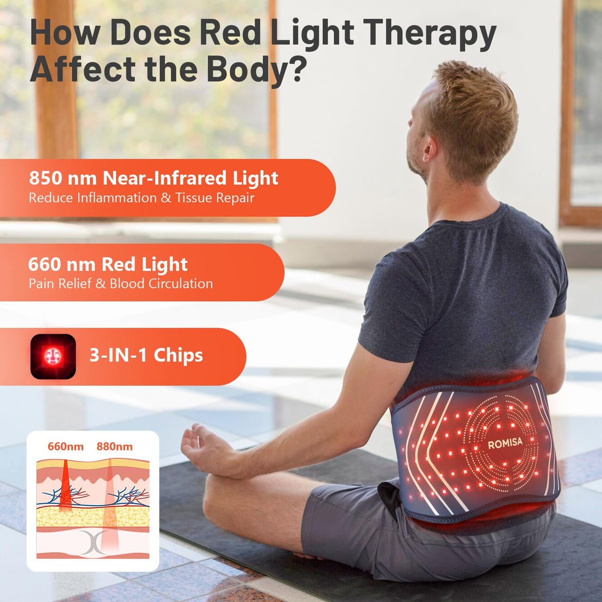 ROMISA Red Light Therapy Belt - Infrared Light Therapy Vibration Rechargeable