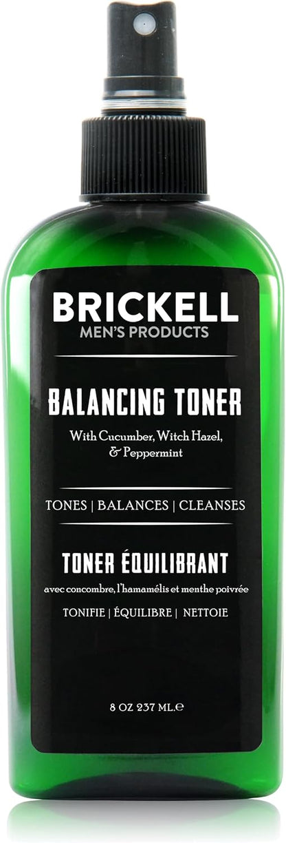 Brickell Men's Balancing Toner for Men, Alcohol-Free Mint Facial Toner with Witch Hazel, Aloe, and Cucumber, 8 Ounce, Scented