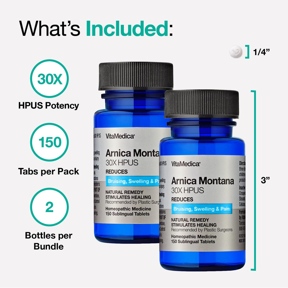 VitaMedica Arnica Montana 30X Homeopathic Tablets for Bruising Pain and Swelling | Plant Based Formula