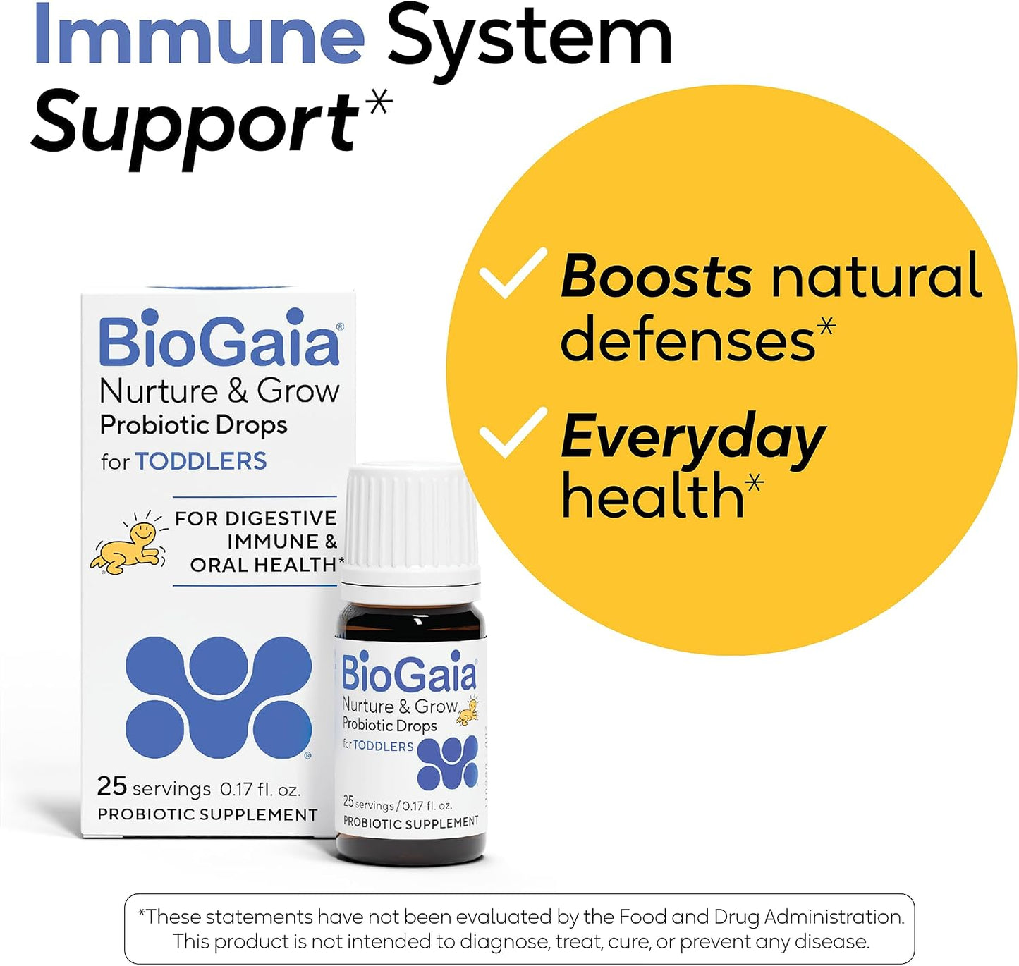 BioGaia Nurture & Grow Toddler Probiotic Drops | Gut, Immune & Oral Health | Age 1+ | Digestive Health & Regularity | Immune Support | Promotes Respiratory & Oral Health | Easy-to-use drops | 5mL