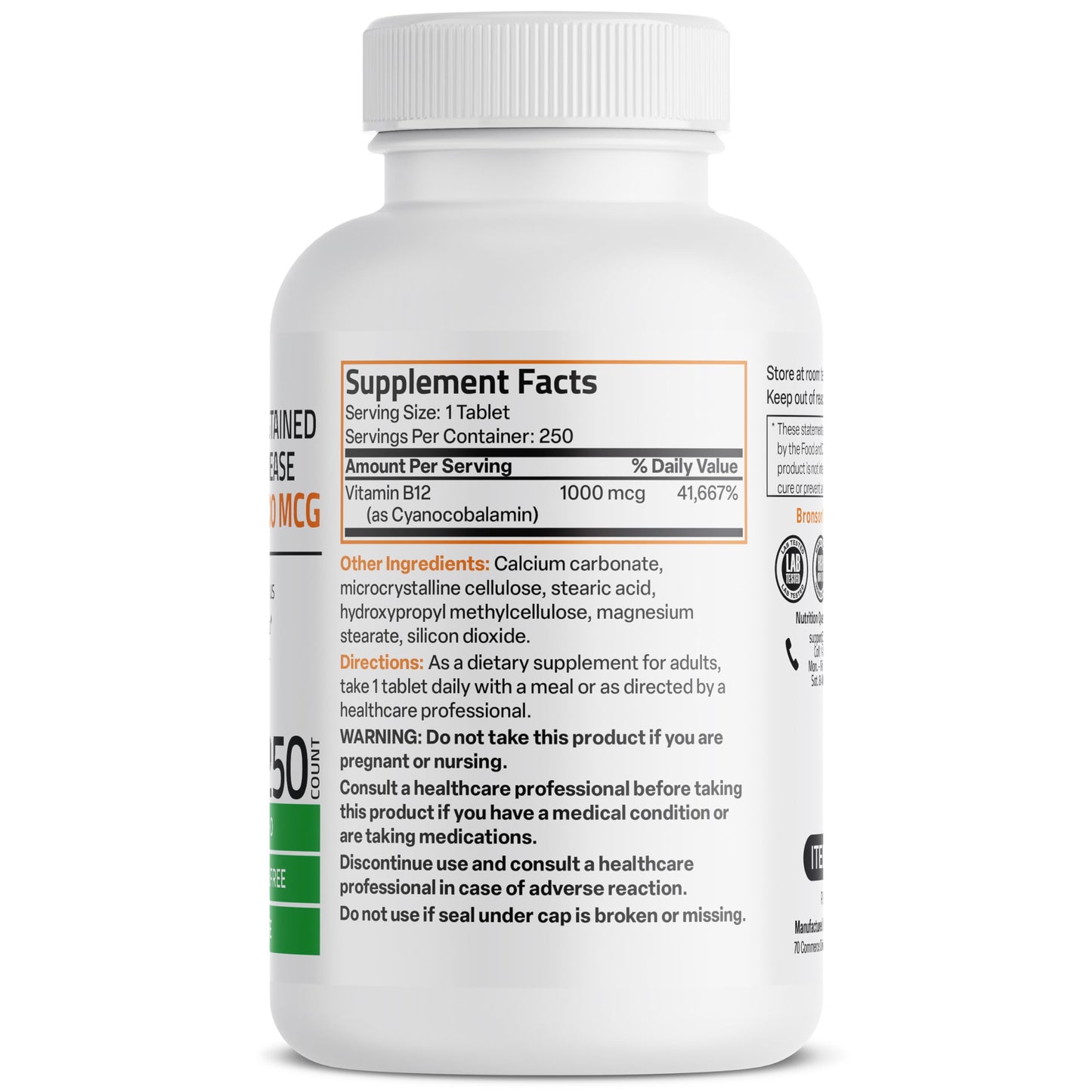 Bronson Vitamin B12 1000 mcg Sustained Release Premium Non GMO Tablets Supports Nervous System, Healthy Brain Function and Energy Production, 100 Count
