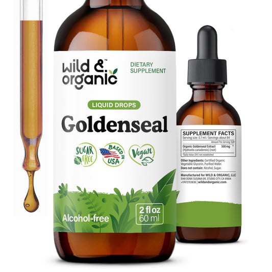 Wild & Organic Goldenseal Tincture - Lung & Digestive Support - Goldenseal Root Extract Liquid Drops - Vegan, Sugar & Alcohol-Free Herb Supplement - 4 fl oz