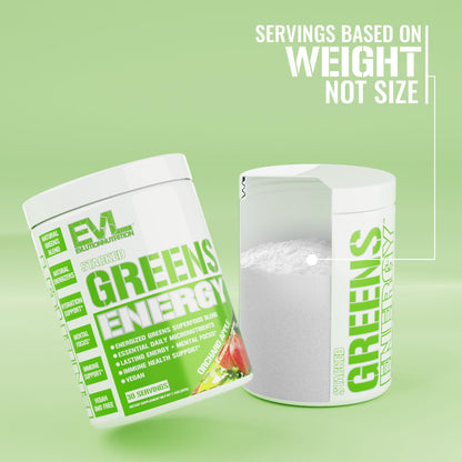 Evlution Greens and Superfoods Energy Drink Powder - EVL Super Greens Powder Smoothie Mix with Caffeine Spirulina Chlorella and Wheat Grass - Vegan - for Energy Focus and Immunity