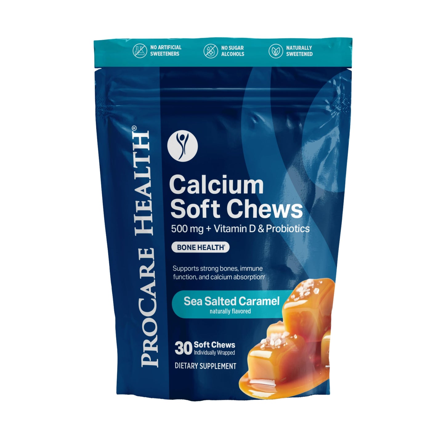 ProCare Health | TruCal Calcium Soft Chew | Sea Salted Caramel | 500mg Calcium | 500 IU Vitamin D3 | 500 Million CFU's Probiotic | 90 Count…