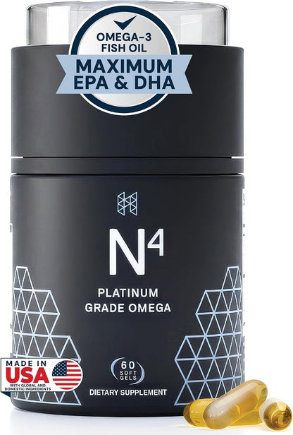 HPN N(4) Icelandic Omega-3 Fish Oil, 3,000 mg DHA & EPA | Increase Muscle Growth, Joint, and Brain Health | No Heavy Metals or Toxins | 60 Softgel Capsules