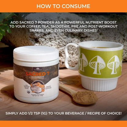 Naturealm Sacred 7 Mushroom Extract Powder - USDA Organic - Lion's Mane, Reishi