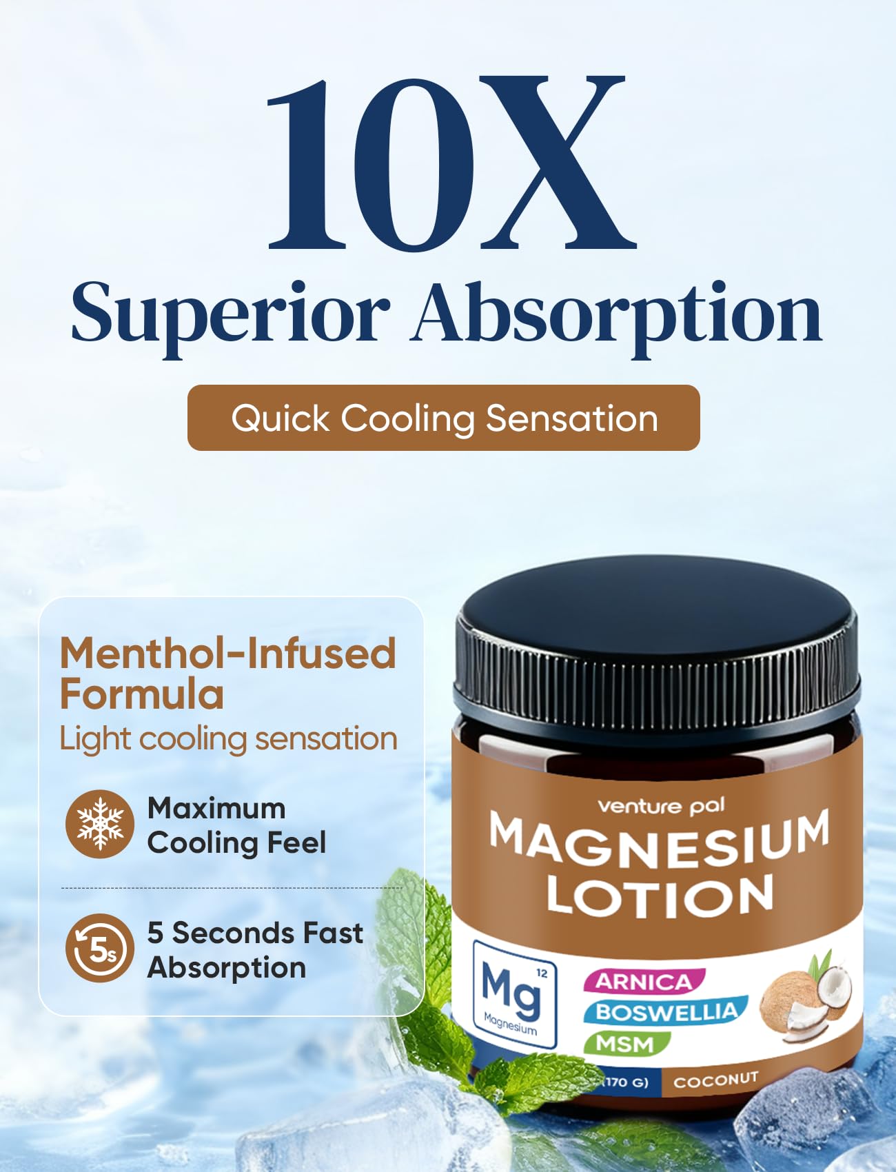 Magnesium Lotion with Arnica, MSM & Boswellia – Safe for Kids – 6 fl oz | Cooling Magnesium Cream – Lightweight Moisturizing Lotion for Legs & Feet