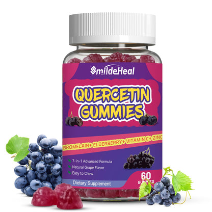 2 Pack Quercetin Gummies 1200MG, Quercetin Gummies with Bromelain, Zinc Vitamin C, Immune System Vegan Gummy for Adult & Kid, 120 Vegan