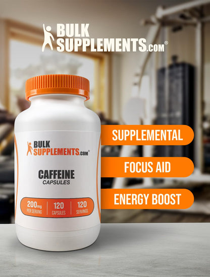 BulkSupplements.com Caffeine 200mg Capsules - Supplement for Energy Boost, Caffeine Pills 200mg - Gluten Free, 1 Capsule per Serving, 120 Count (Pack of 1)