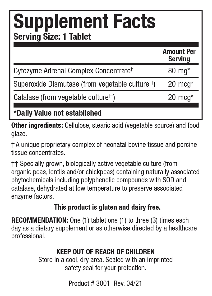 BIOTICS RESEARCH Cytozyme-AD - Adrenal Support Supplement, Promotes HPA Axis Balance, Healthy Stress Response and Calm Energy, SOD and Catalase Antioxidant Enzymes, Gluten and Dairy Free, 60 Tablets
