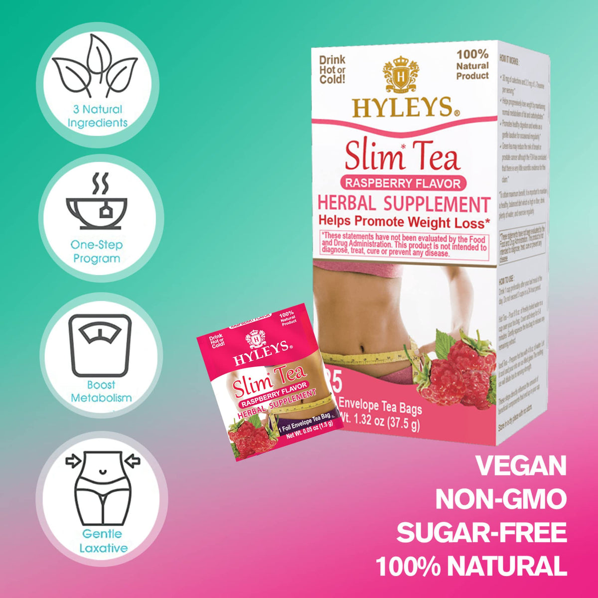 Hyleys Slim Tea Raspberry Flavor - Weight Loss Herbal Supplement Cleanse and Detox