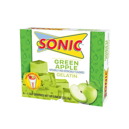 Sonic Gelatin Green Apple, Watermelon, Ocean Wave, Cherry Limeade 3.94oz Pack of 4