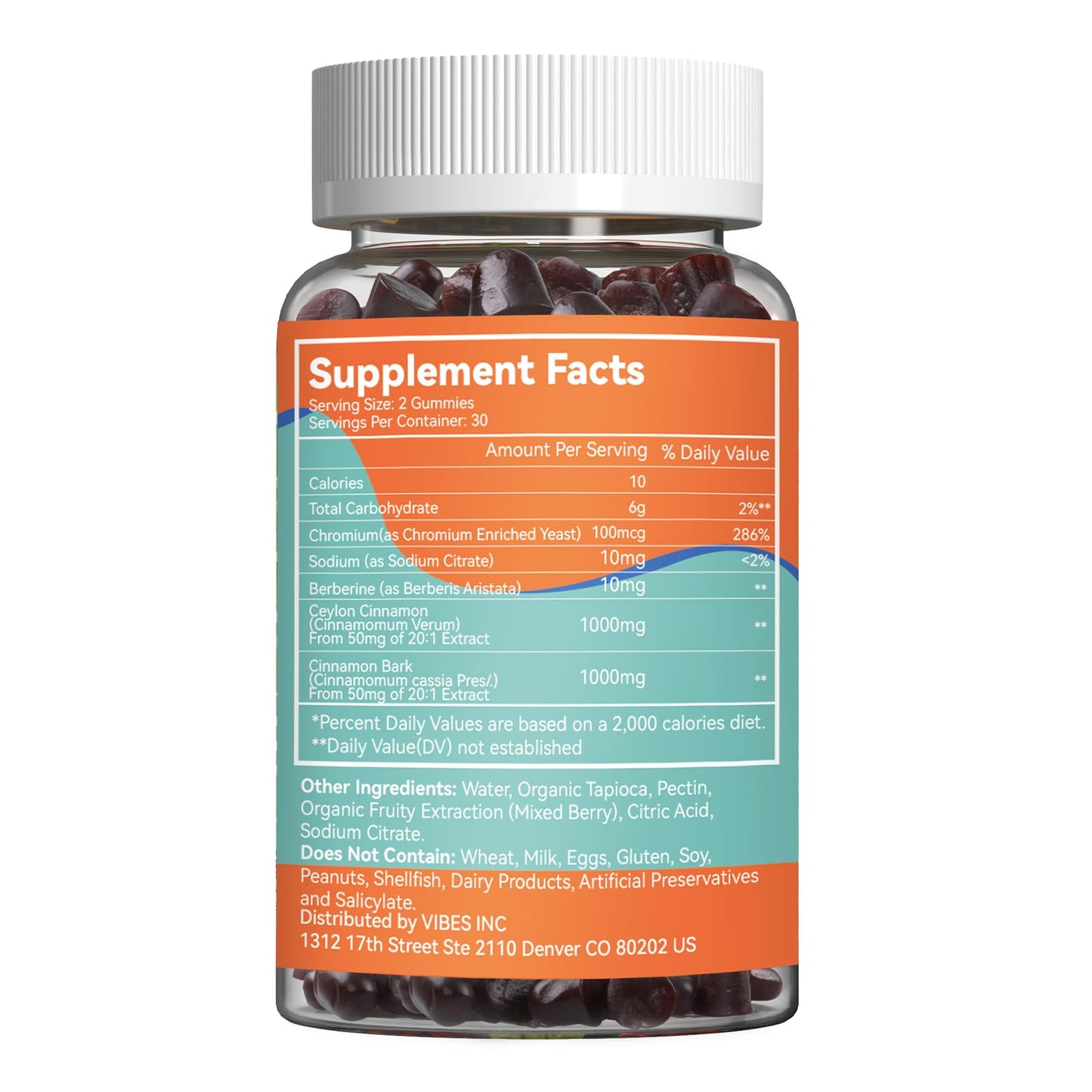 Sugar Free Ceylon Cinnamon Gummies 2000MG, Cinnamon Supplement with Chromium and Cinnamon Bark, Vegan, Non-GMO, Gluten Free, 60 Gummies