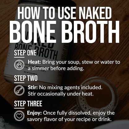 NAKED Bone Broth - Beef Bone Broth Protein Powder - 21G Protein, 17G Collagen - Gut Health and Joint Supplement - Unflavored - No GMO, Gluten-Free, Soy Free - 1LB