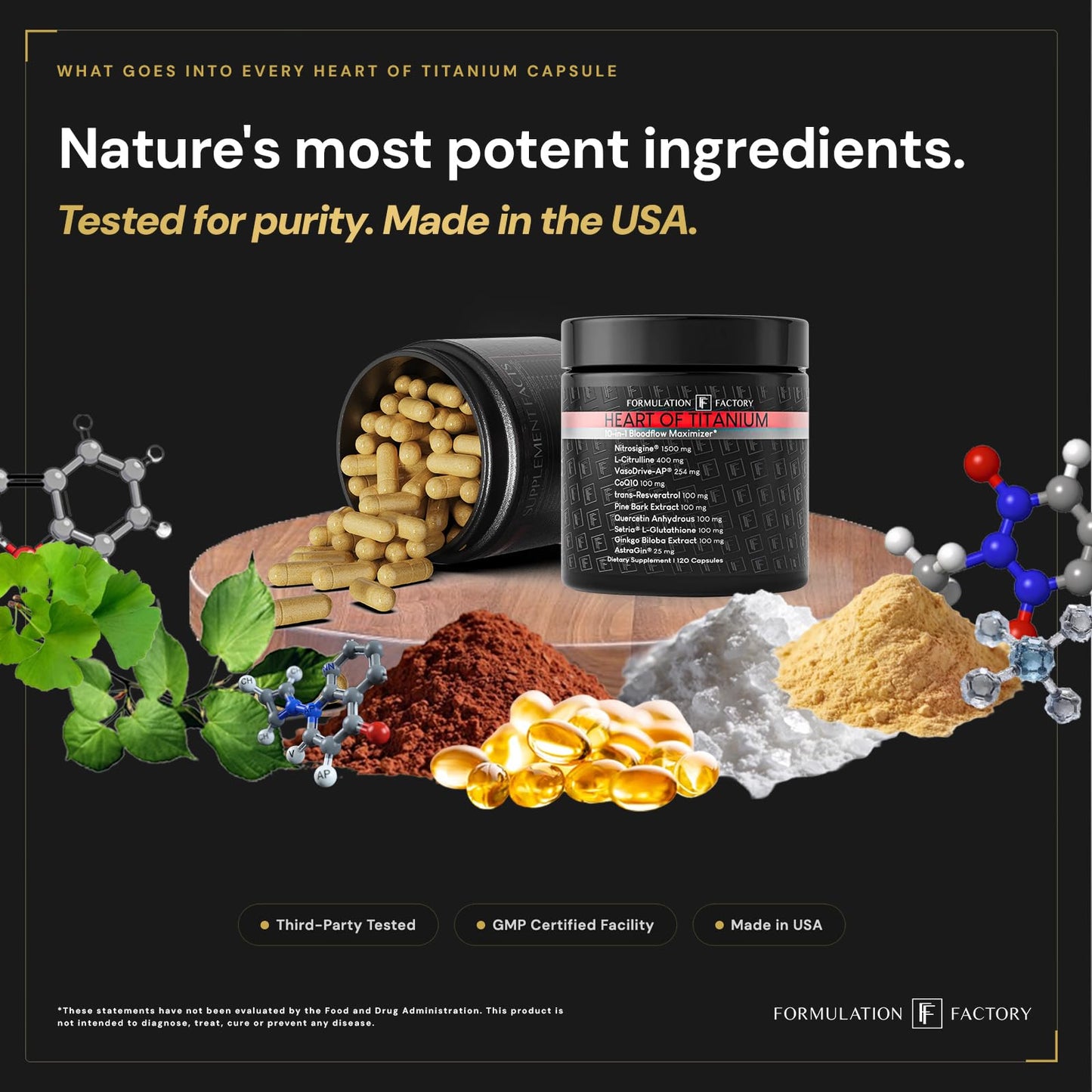 Formulation Factory Heart of Steel Nitric Oxide Supplements for Men & Women, Nitric Oxide Booster for Blood Flow & Circulation with L-Citrulline 1000mg, L-Arginine, CoQ10 & Resveratrol - 120 Capsules