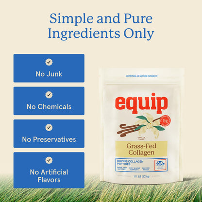 Equip Foods Grass Fed Collagen Powder | Hydrolyzed Bovine Collagen Peptides with Amino Acids | Prime Beef Collagen for Healthy Joints, Skin & Nails | Non-GMO, Paleo Friendly | 30 Servings, Unflavored