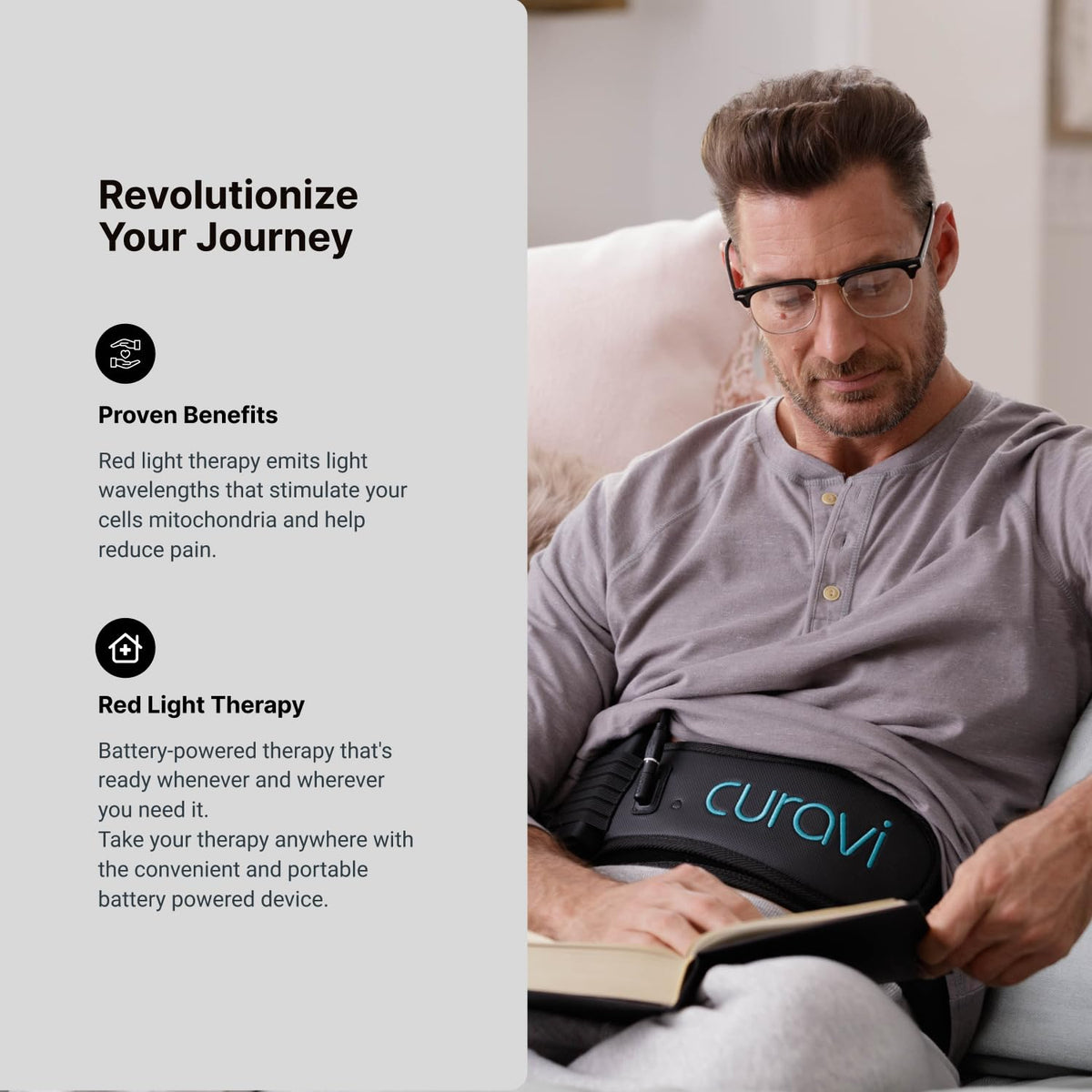 CURAVI Ultra™ Wearable Red Light Therapy Belt for Lower Back Pain Relief - 84 Diodes - Non-Invasive