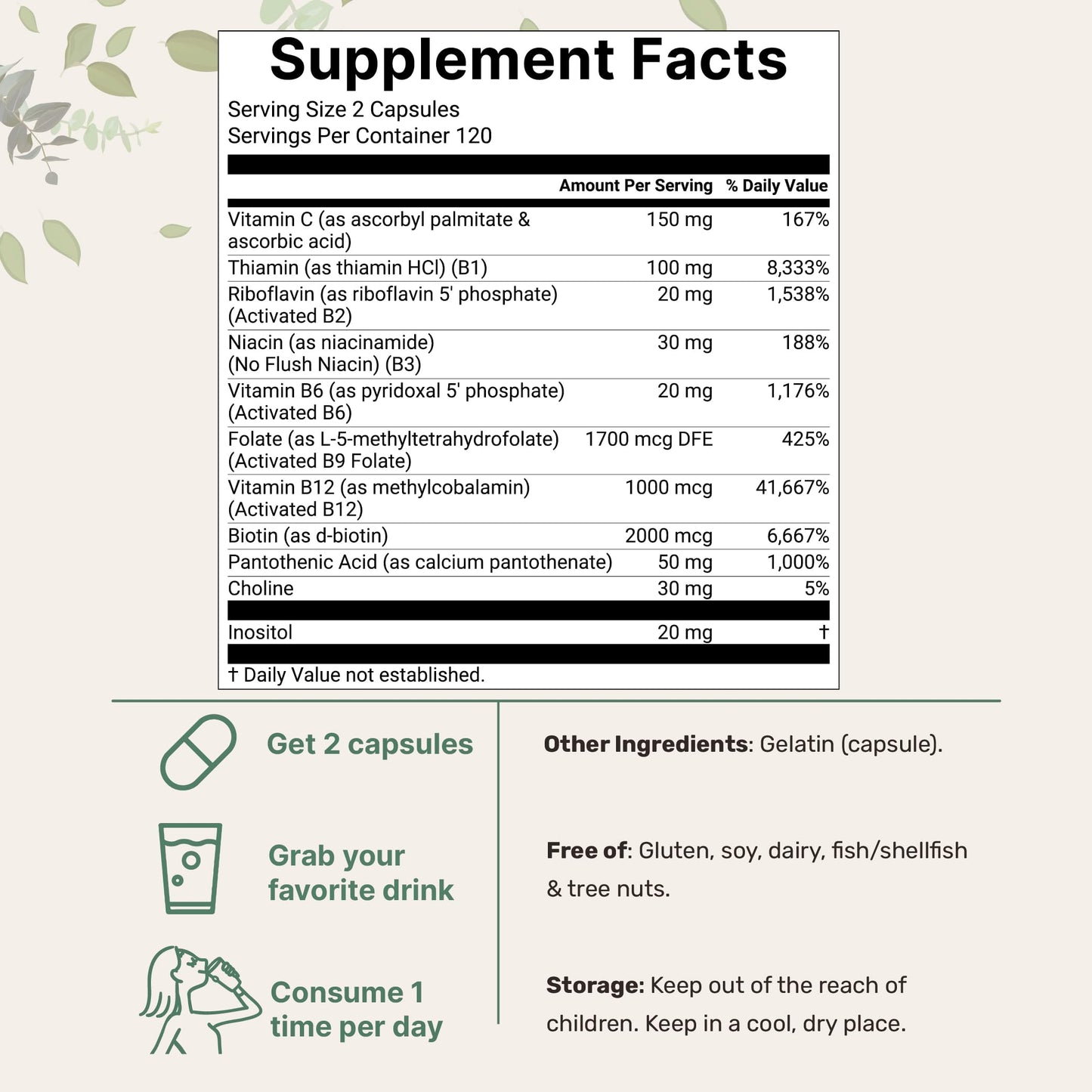 Micro Ingredients Pure Methylated B Complex, 240 Capsules | 11-in-1 Formula with Methylfolate, B12, Thiamin, Inositol, Choline, & Fat Soluble Vitamin C | Clean Ingredients Without Fillers | Non-GMO