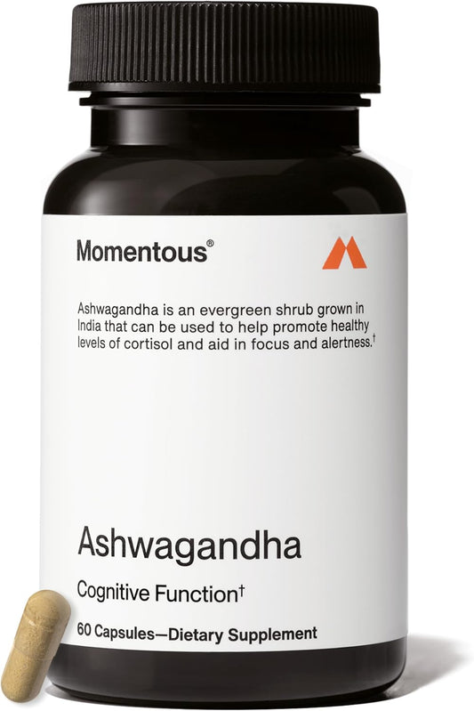 Momentous Ashwagandha Supplement - 300 mg NooGandha Ashwagandha Extract - Cognitive Performance, Alertness, & Focus Support - NSF Certified for Sport - Vegan - GMO- & Gluten-Free - 60 Servings