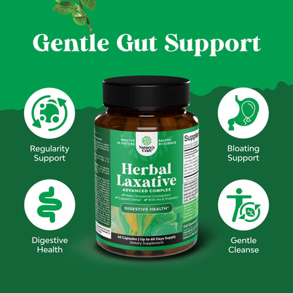 Herbal Laxative Capsules with Probiotics – Natural Laxatives for Constipation with Senna Leaf, Psyllium, Aloe Vera – Colon Cleanse for Women & Men - Detox for Gut Health & Weight Management – 60 Count