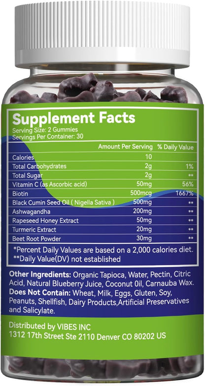 Black Seed Oil Gummies, Organic Black Cumin Seed Oil Gummies, Black Cumin Seed Oil Organic 500mg, Chewable Black Seed and Honey Gummies, Vegan, 60 Gummies