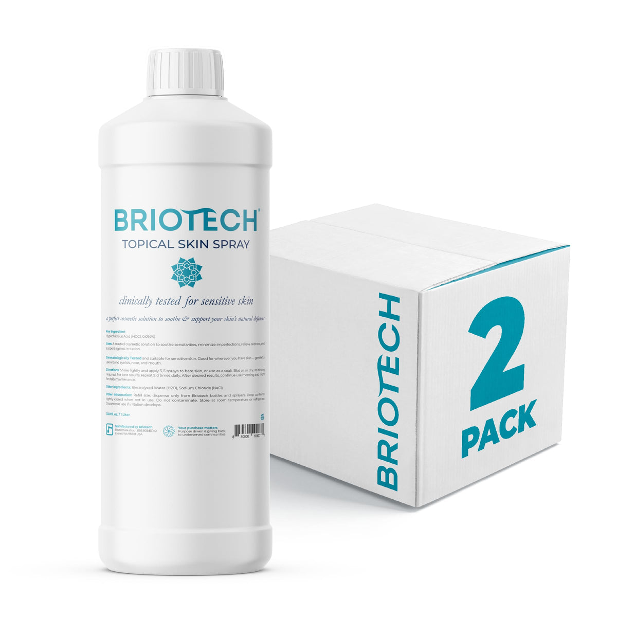 BRIOTECH Pure Hypochlorous Acid Spray, Multi Purpose Topical Body & Facial Mist