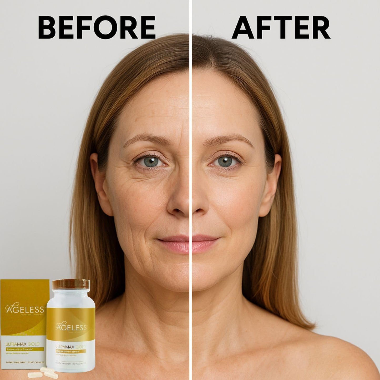 AGELESS™: UltraMAX Gold™ Capsules, HGH Anti-Aging Supplement for Women, Slows Cellular Aging, Supports Immune Health, Smoother Skin Tone and Restorative Sleep, Weight Management, 90 Capsules | Healthy Aging Support, Cellular Energy, Longevity Support, Dai