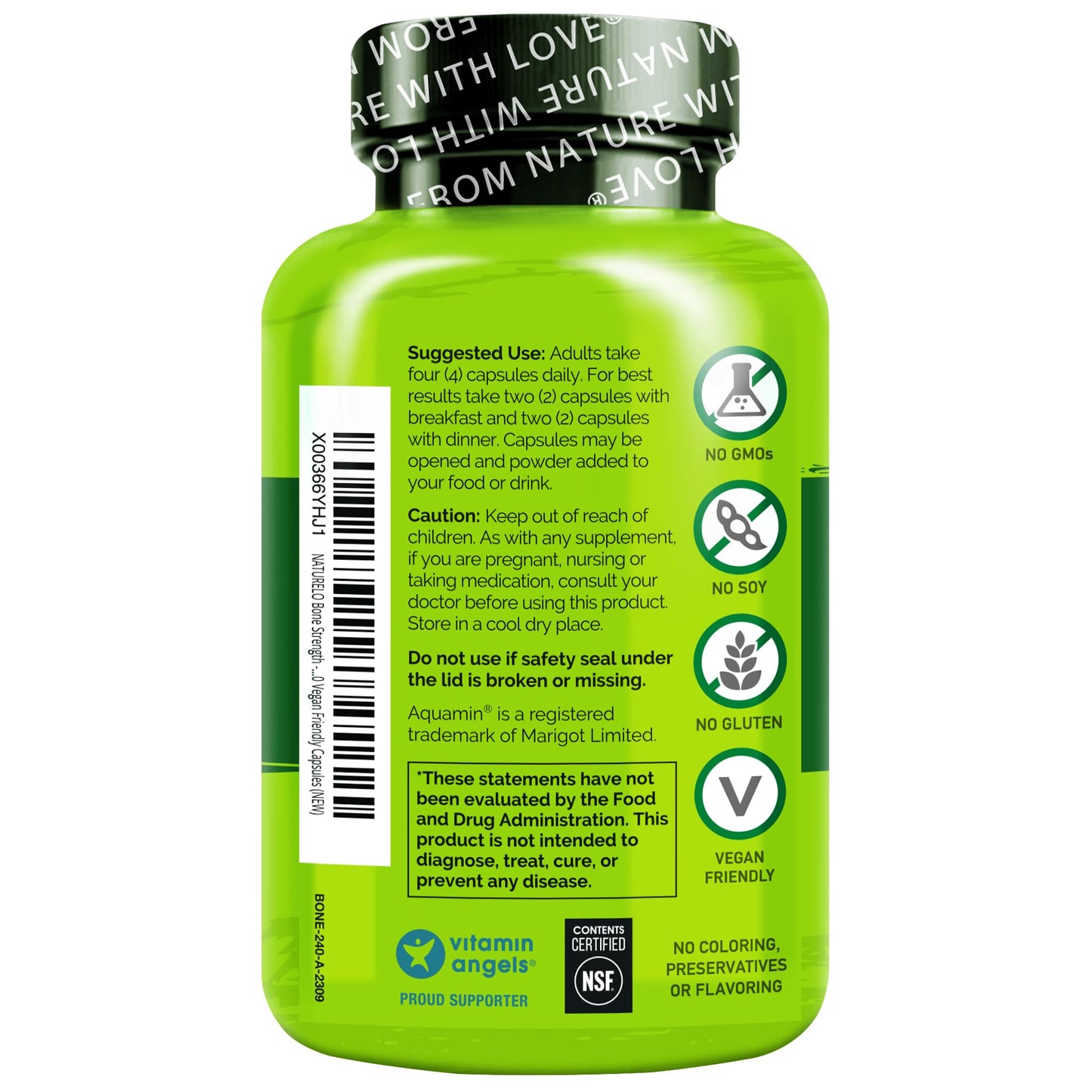 NATURELO Calcium Supplement - with Vitamin C, Vitamin D3, K2, and Calcium Magnesium Zinc for Bone Strength with Calcium 600mg - Plant-Based, 120 Vegetarian Capsules, Non-GMO, Soy & Gluten-Free