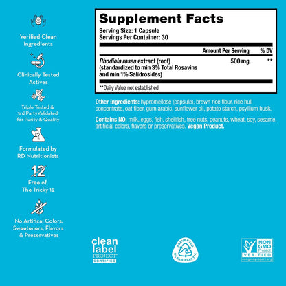 HUM Big Chill Rhodiola Rosea 500mg Focus & Calming Support, 30 Count
